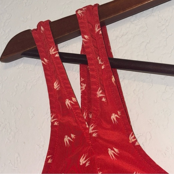 Women's Anthropologie Moulinette Soeurs Scarlet Red Dress with Ivory Bird Motif - Picture 6 of 10
